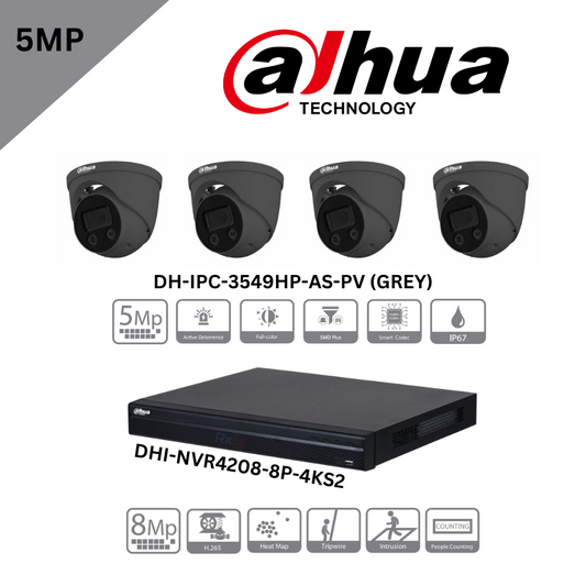 Dahua 4 camera kit - DH-IPC-3549HP-AS-PV (GREY) 4x & DHI-NVR4208-8P-4KS2