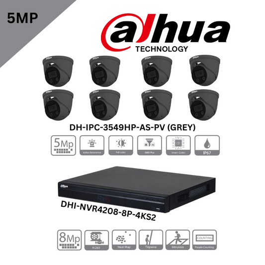 Dahua 8 camera kit - DH-IPC-3549HP-AS-PV (GREY) 4x & DHI-NVR4208-8P-4KS2