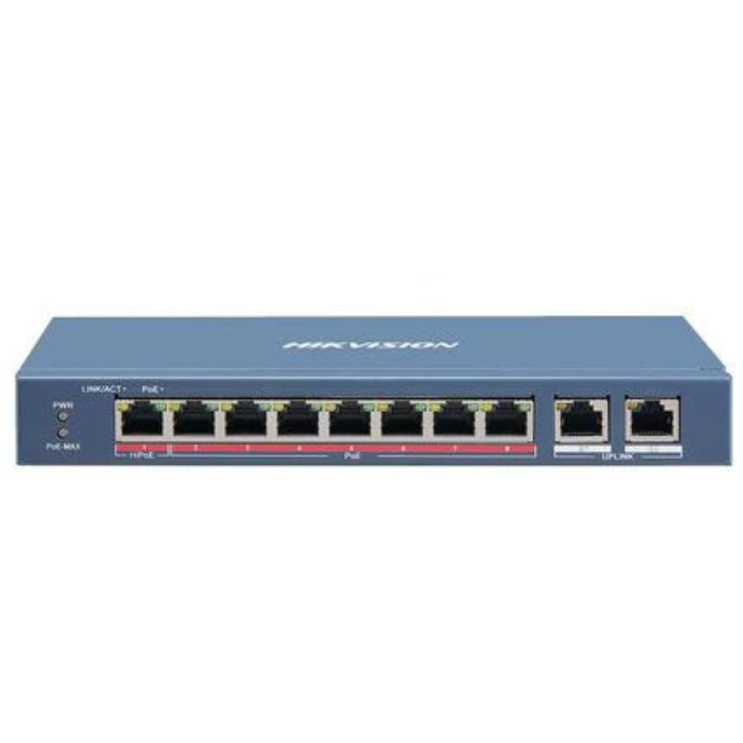 8 Port DS-3E0310HP-E 100 Mbps Long-Range Unmanaged PoE Switch with 2 Uplinks